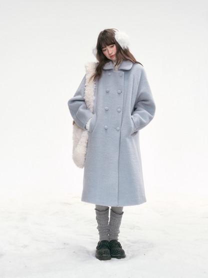 "Winter Ritual" Blue Wool Blend Double-Breasted Coat LL2025300