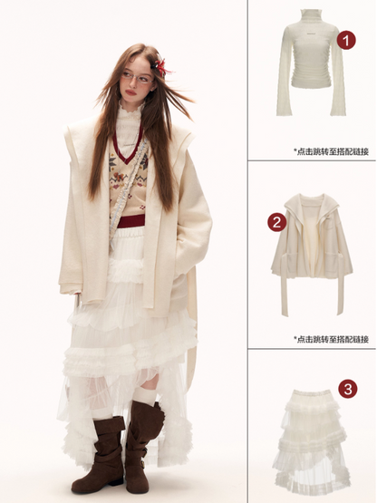MAMC - Soft Beige Fair Isle Halter V-Neck Knit Vest WE872