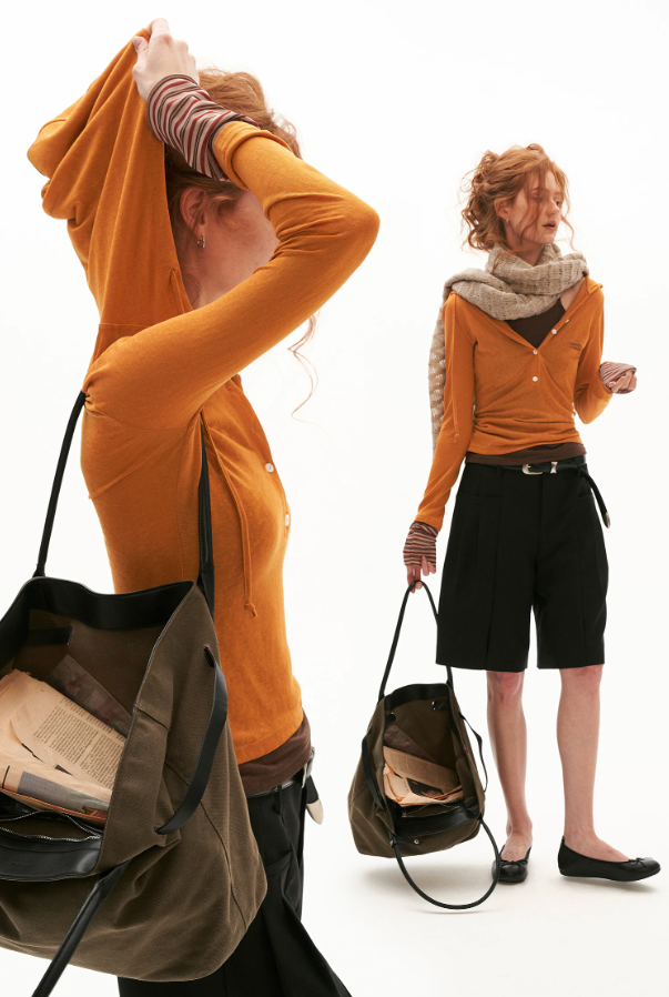 MAMC - Layered Hooded Henley Long Sleeve Top (Grey/ Orange)
