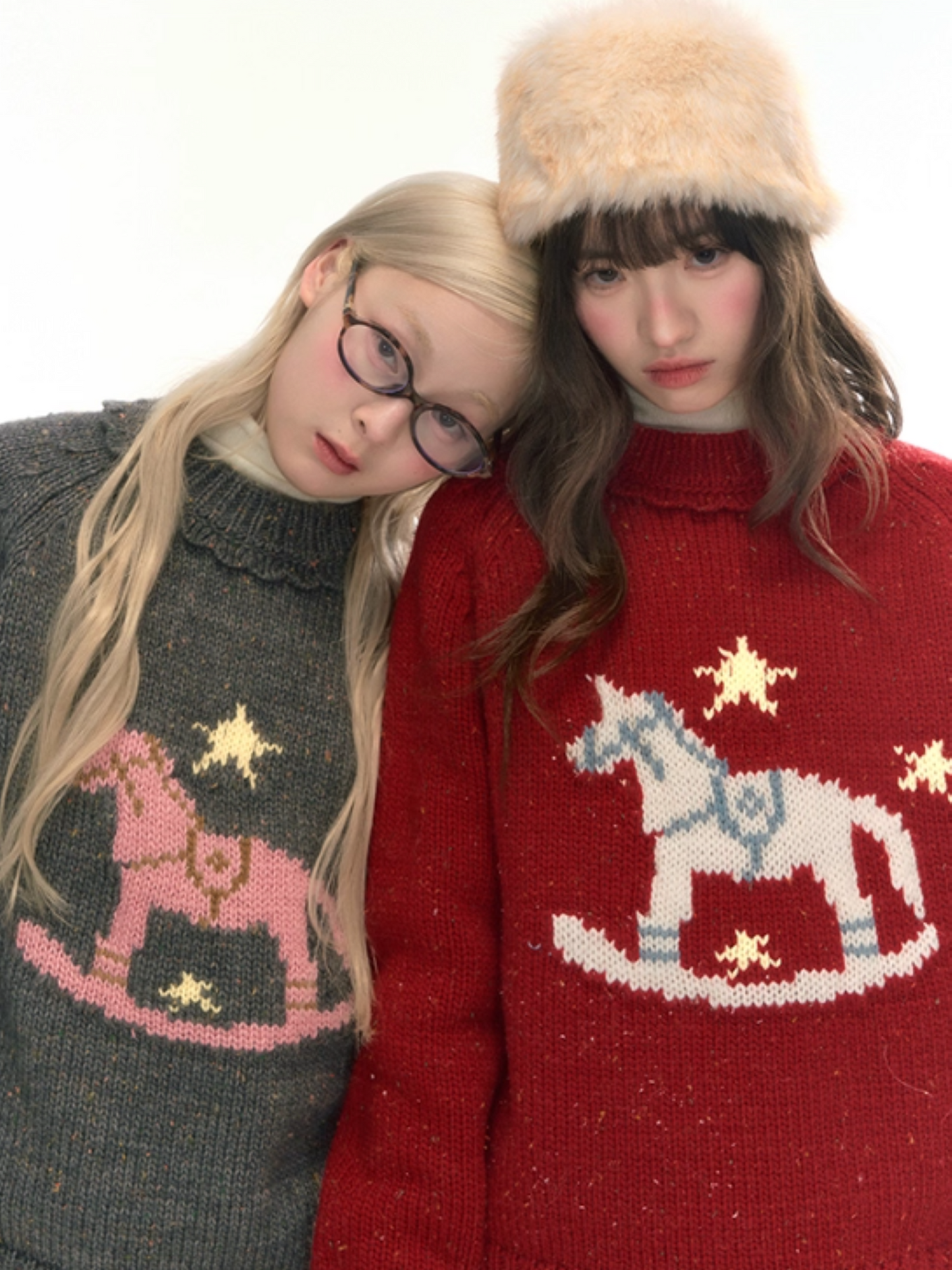 “Christmas Star Rocking Pony” Cozy Wool-Blend Knit Sweater WW2025470