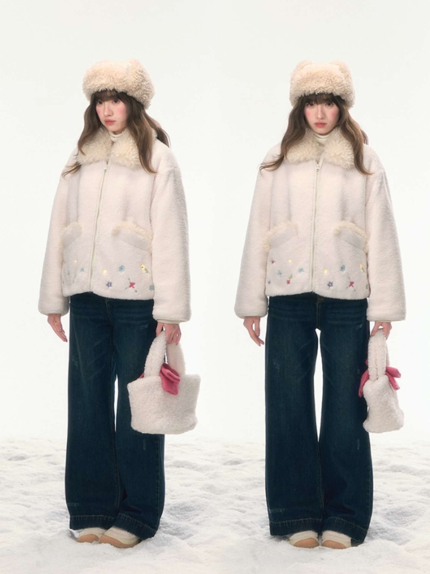 “Spring at Lake Tekapo” Embroidered Sherpa Fleece Short Jacket WW2025463