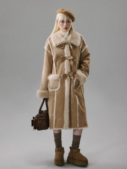 "Orange Blossom Puff" Warm Brown Long-Hair Bow Coat