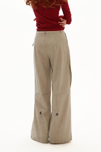 MAMC - Sculpted Linen-Blend Straight-Leg Trousers (Gray / Khaki)