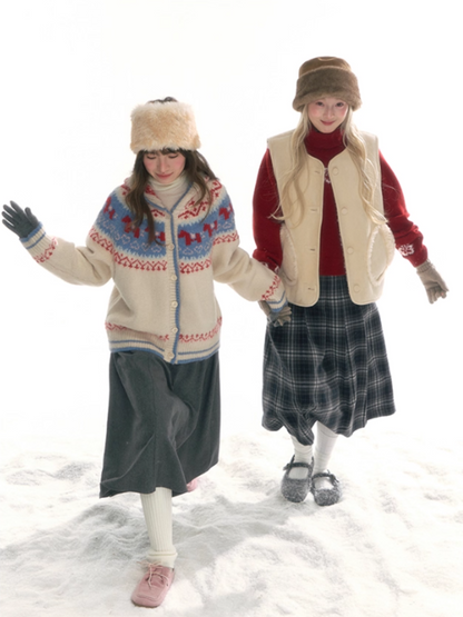 “Christmas Candy Market” Hooded Pony Fair Isle Knit Cardigan WW2025475