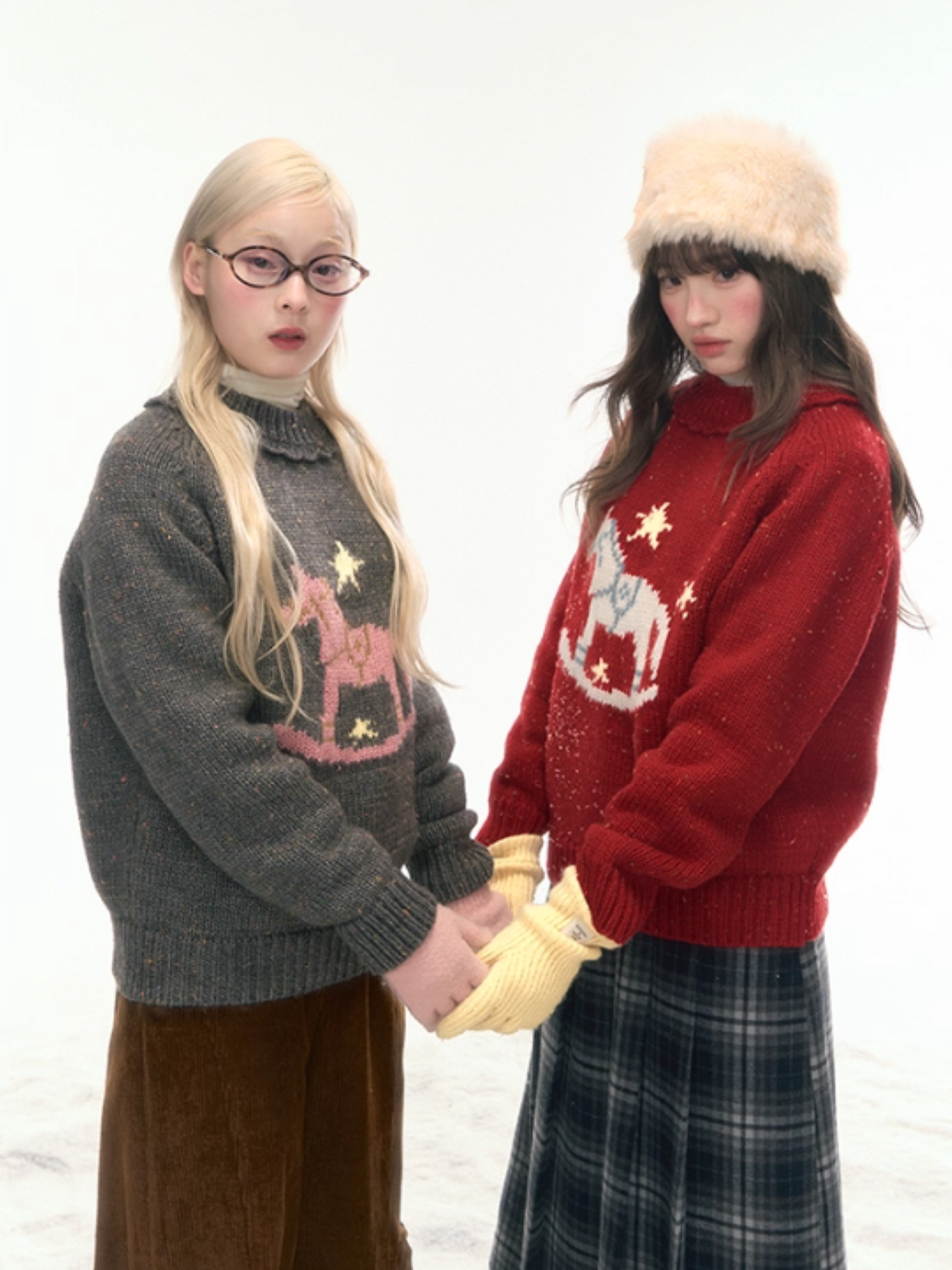 “Christmas Star Rocking Pony” Cozy Wool-Blend Knit Sweater WW2025470