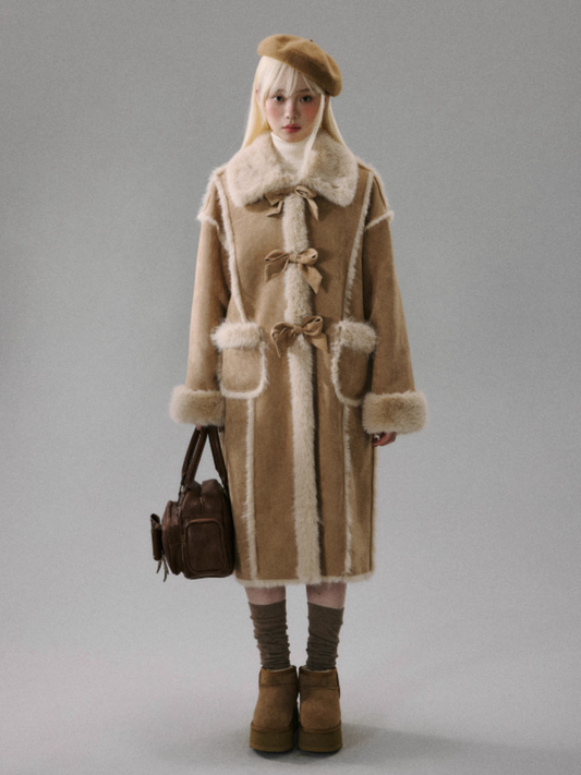 "Orange Blossom Puff" Warm Brown Long-Hair Bow Coat