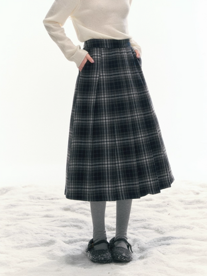 “Misty Forest Accordion” Pleated Blue-Grey A-Line Skirt WW2025476