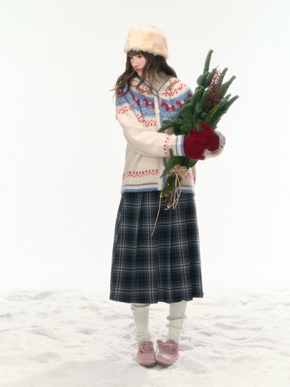“Christmas Candy Market” Hooded Pony Fair Isle Knit Cardigan WW2025475