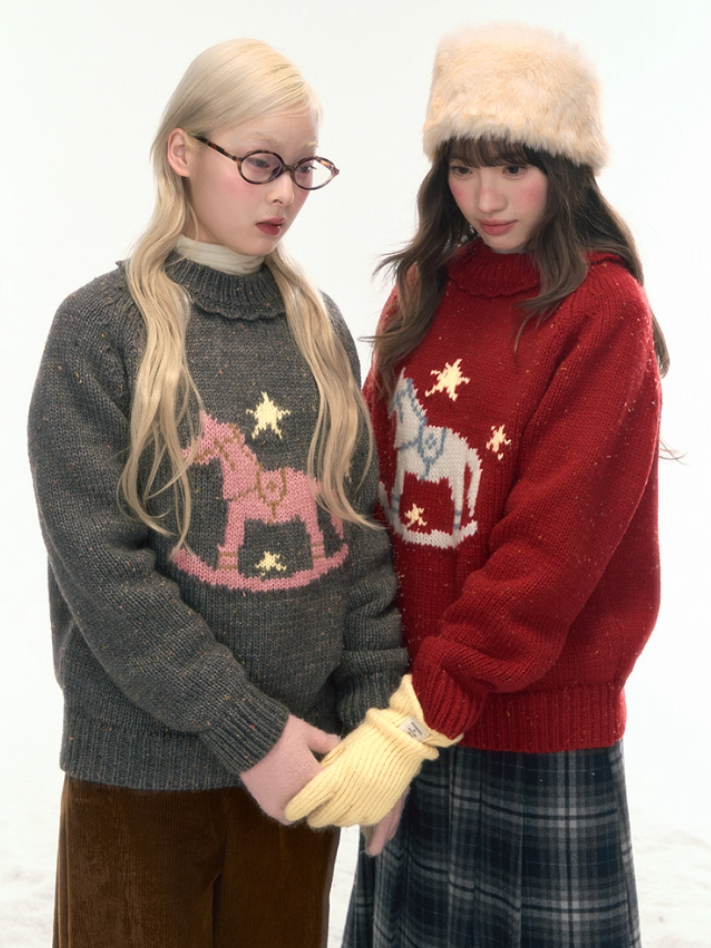 “Christmas Star Rocking Pony” Cozy Wool-Blend Knit Sweater WW2025470