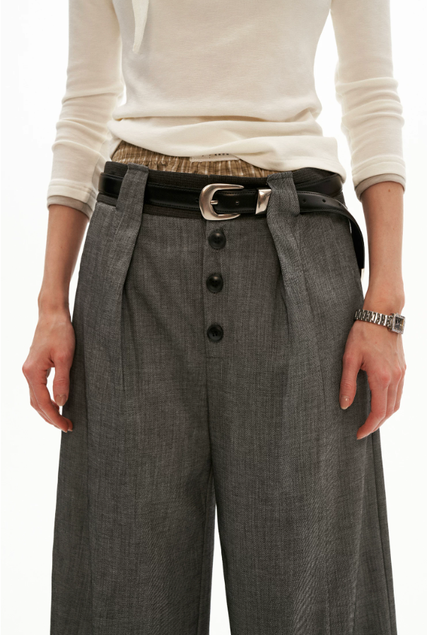 MAMC - Sculpted Linen-Blend Straight-Leg Trousers (Gray / Khaki)