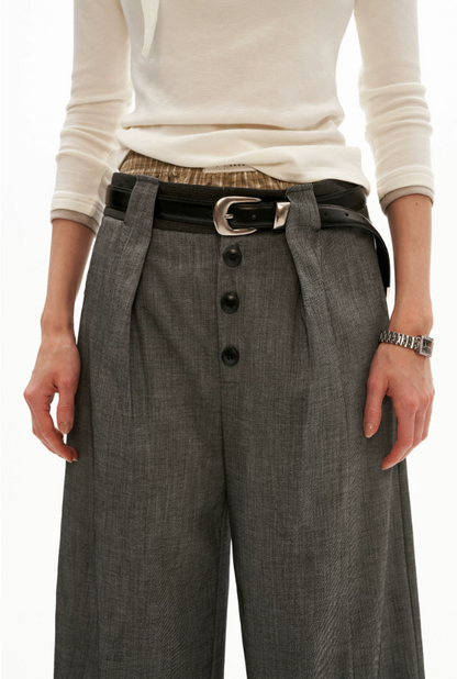MAMC - Sculpted Linen-Blend Straight-Leg Trousers (Gray / Khaki)