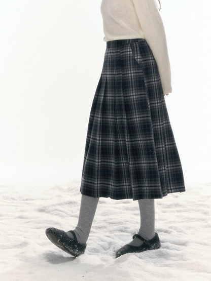 “Misty Forest Accordion” Pleated Blue-Grey A-Line Skirt WW2025476