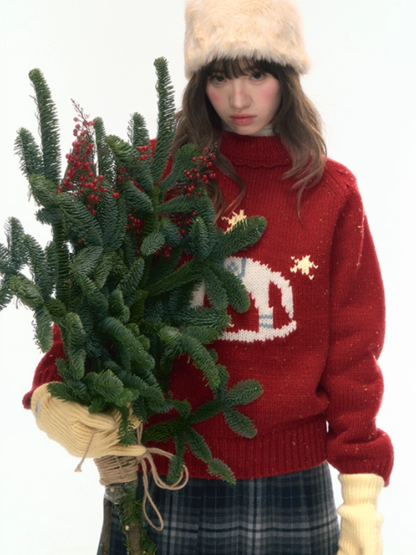 “Christmas Star Rocking Pony” Cozy Wool-Blend Knit Sweater WW2025470