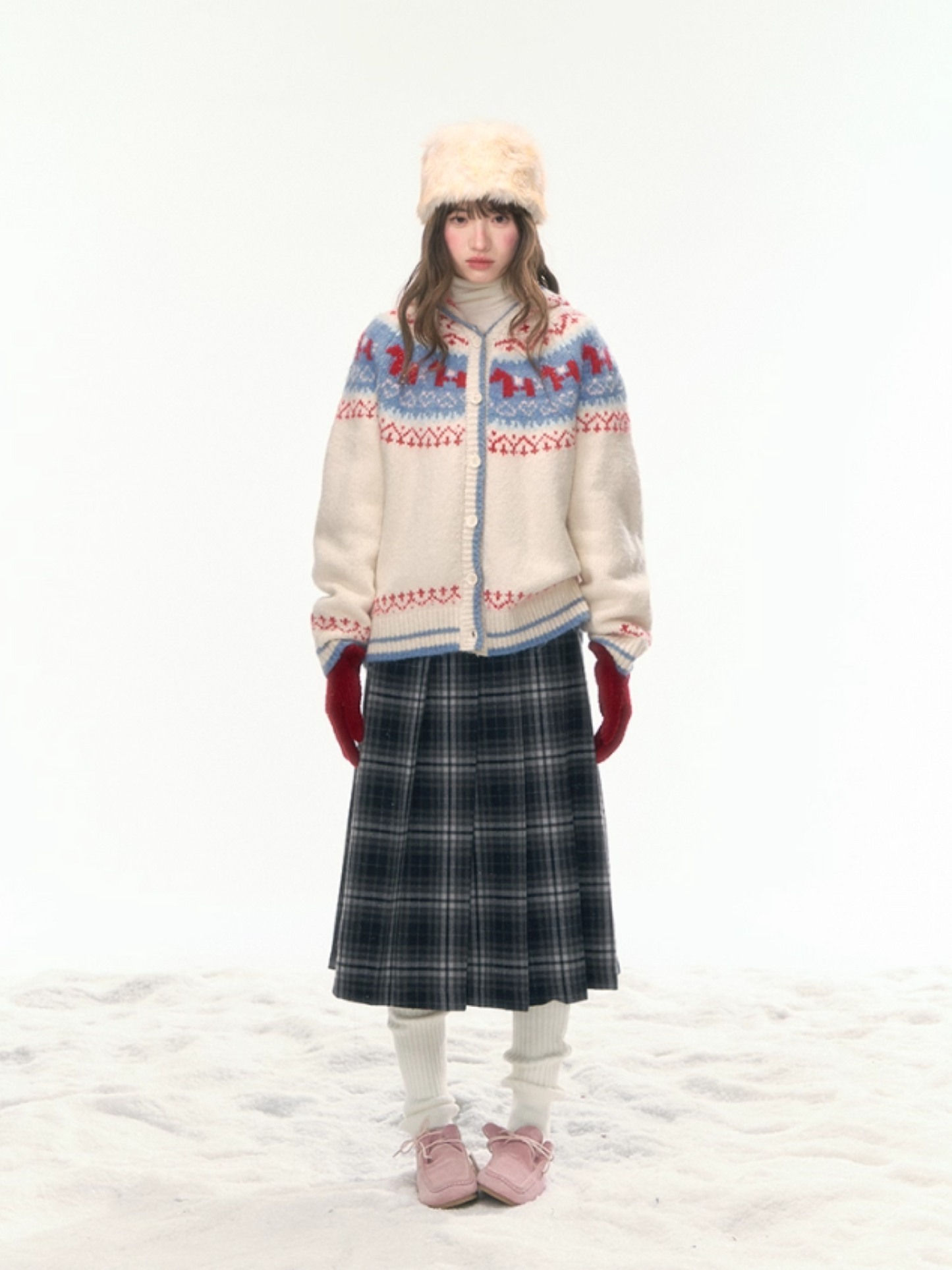 “Misty Forest Accordion” Pleated Blue-Grey A-Line Skirt WW2025476