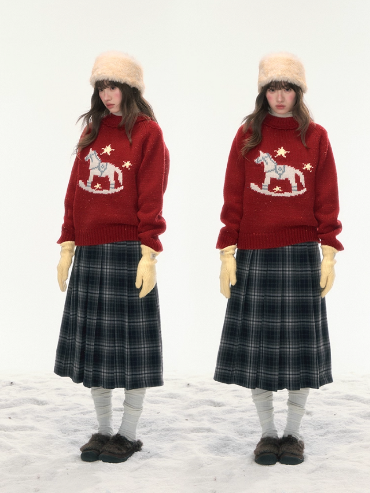 “Christmas Star Rocking Pony” Cozy Wool-Blend Knit Sweater WW2025470