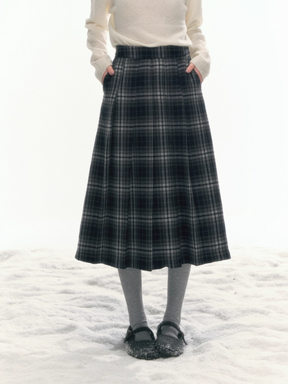 “Misty Forest Accordion” Pleated Blue-Grey A-Line Skirt WW2025476
