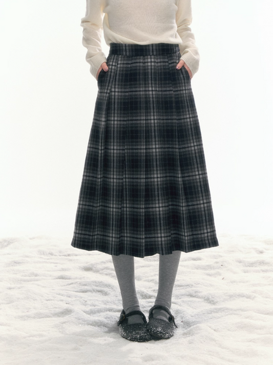 “Misty Forest Accordion” Pleated Blue-Grey A-Line Skirt WW2025476