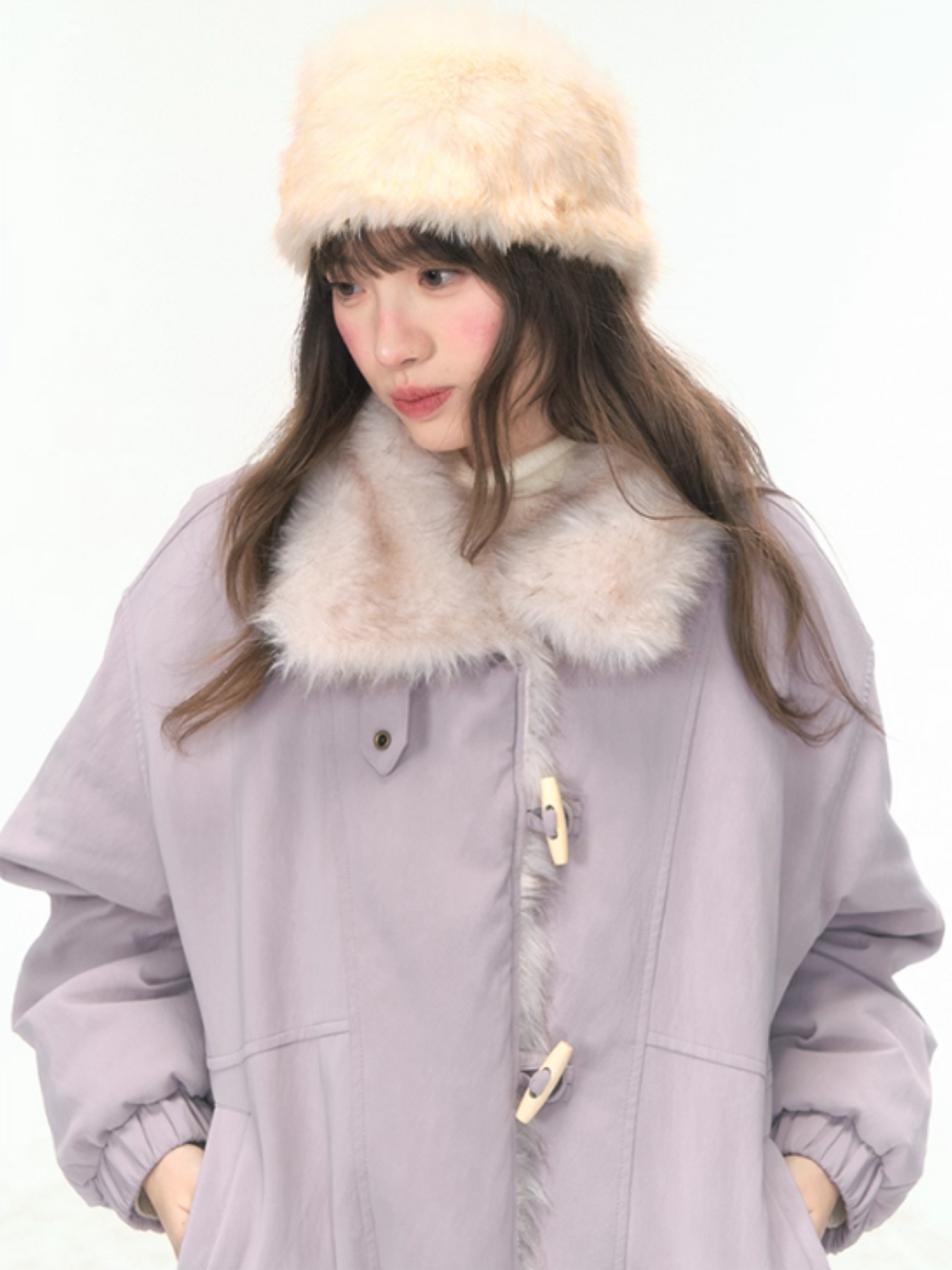 “Caramel Taro Mousse” Faux-Fur PU Leather Short Jacket WW2025458