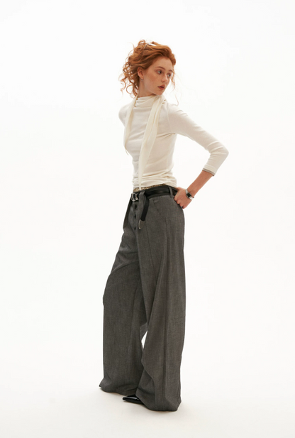 MAMC - Sculpted Linen-Blend Straight-Leg Trousers (Gray / Khaki)
