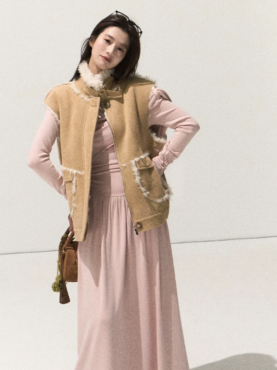 OAKMOO/ Vintage Oak Pink Off-Shoulder Wrap Knit Maxi Dress