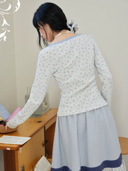 DAILY ARTIST - Light Gray Floral Lace Cross-Front Long-Sleeve Top