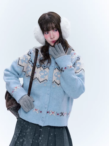 CREAMO2奶油氧气 - Soft Blue Fair Isle Raglan Knit Sweater