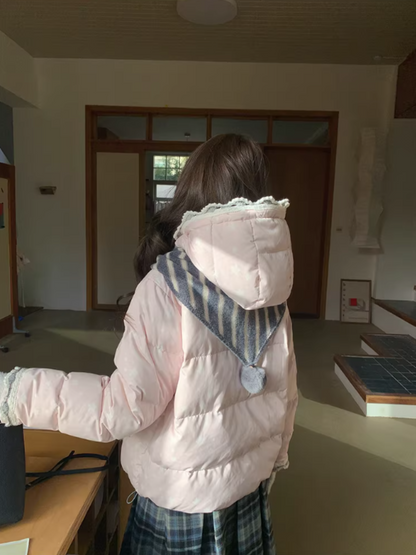 阮阮自制 - "Cherry Amber Star" Star Hooded White Duck Down Jacket