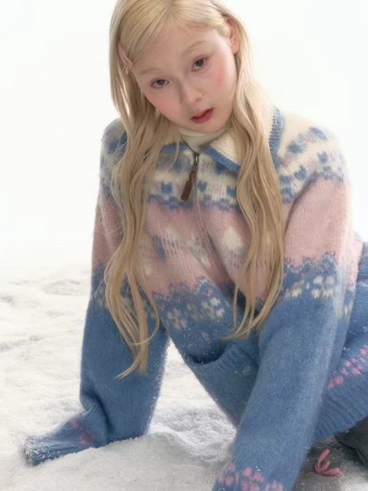 "Winter Pasture" Blue Puppy Fair Isle Knit Sweater LL2025222