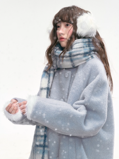 "Winter Ritual" Blue Wool Blend Double-Breasted Coat LL2025300