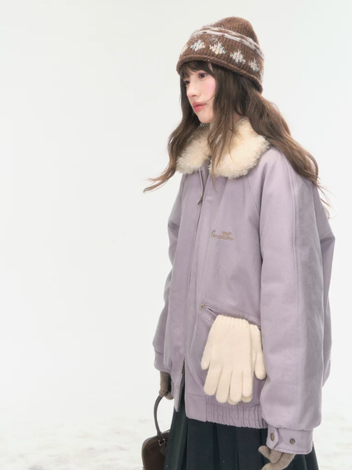 "Misty Lilac" Contrast Fur Collar Utility Down Jacket LL2025457