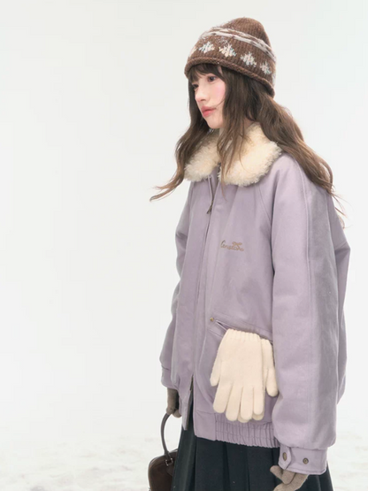 "Misty Lilac" Contrast Fur Collar Utility Down Jacket LL2025457