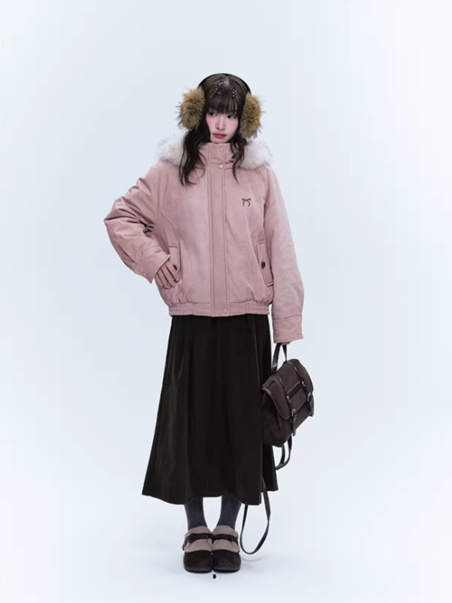 CREAMO2奶油氧气 - Misty Pink Sweet-Cool Detachable Fur-Trim Hooded Puffer Jacket
