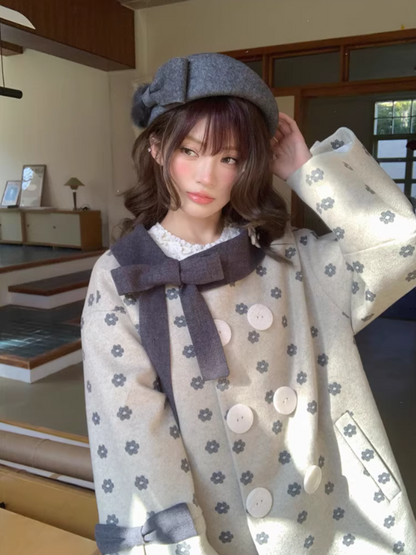 阮阮自制 - "Mild Butterfly" Bow-Embroidered Padded Wool-Blend Winter Coat
