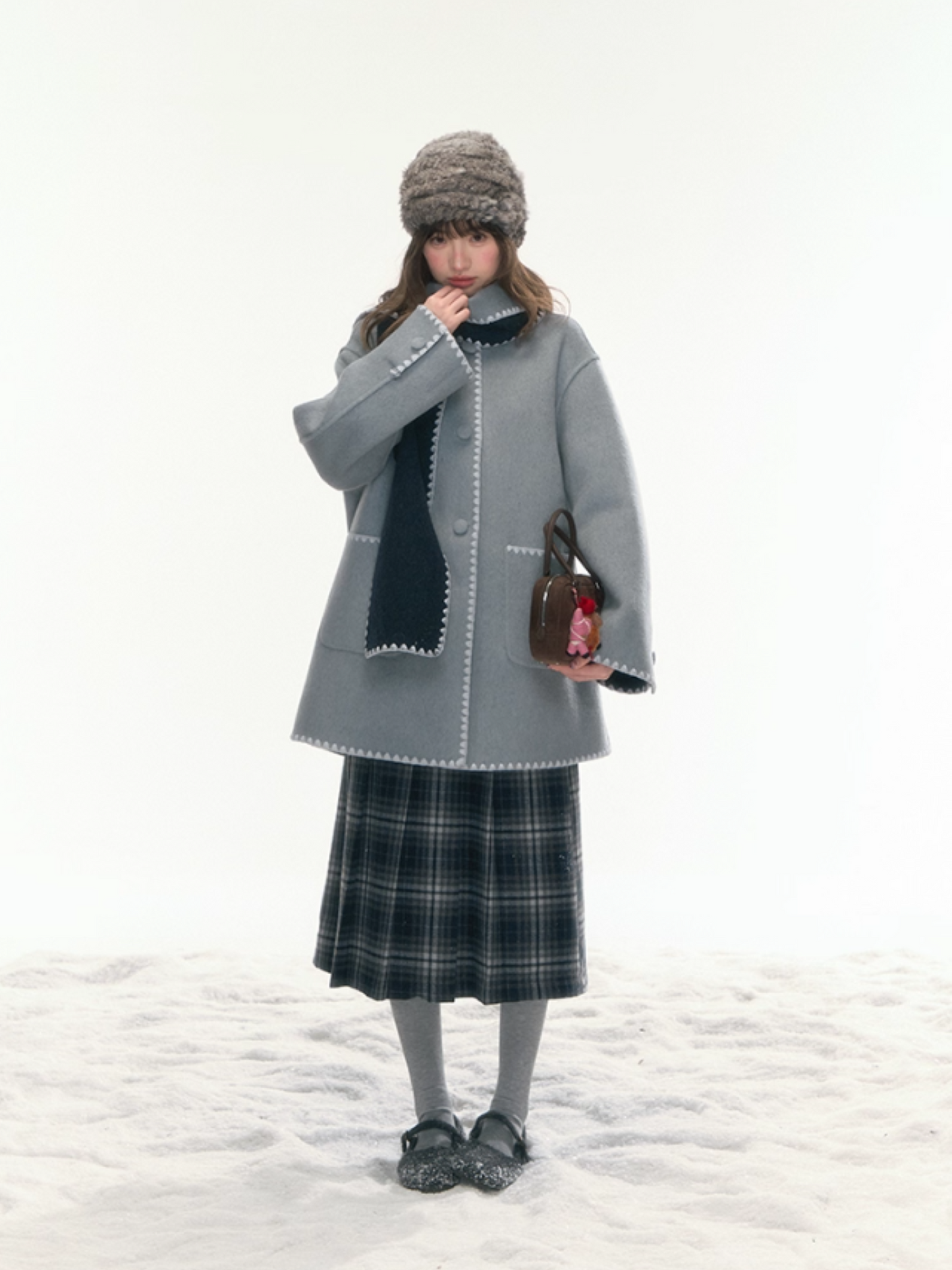 "Morning Verse & Night Poem" Reversible Wool Two-Tone Overcoat - Deep Blue × Light Blue LL2025455