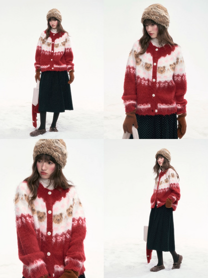 “Christmas Dawn” Retro Heart Bear Knit Sweater PP2025219