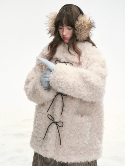 "Cocoa Pudding" Oatmeal Plush Bow Coat LL2025307
