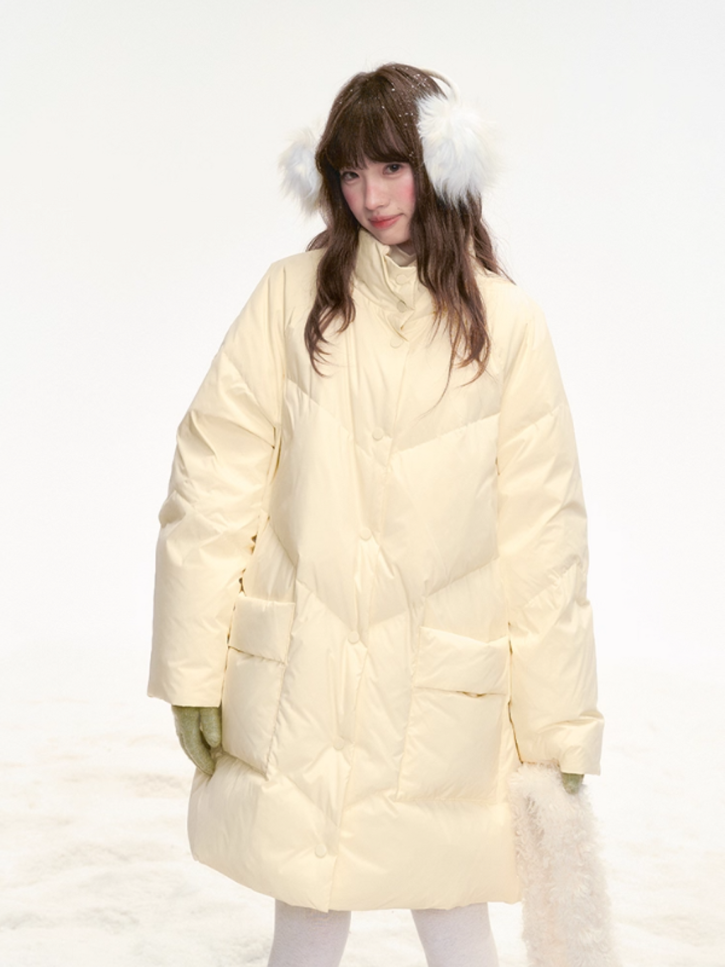 "Honey Glow" Soft Cream Mid-Length Down Jacket SJ2025331