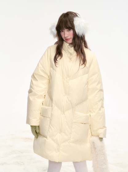"Honey Glow" Soft Cream Mid-Length Down Jacket SJ2025331