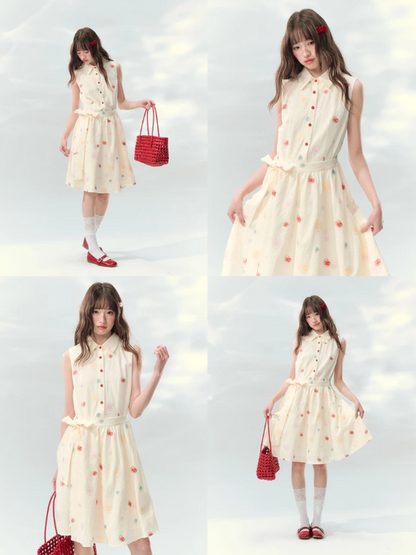 “Twin Bloom Letters” Cream Rose Embroidered Shirt Dress LL2026139