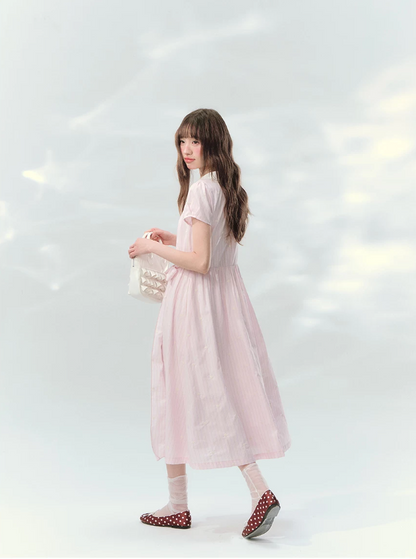 “Pink Mist Soufflé” Blush Pink Embroidered Doll Collar Dress