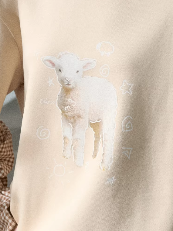 OAKMOO - "Pastoral Lamb Mood" Layered Gingham Sweatshirt – Beige Milk Tea 25Q457