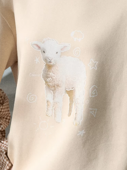 OAKMOO - "Pastoral Lamb Mood" Layered Gingham Sweatshirt – Beige Milk Tea 25Q457