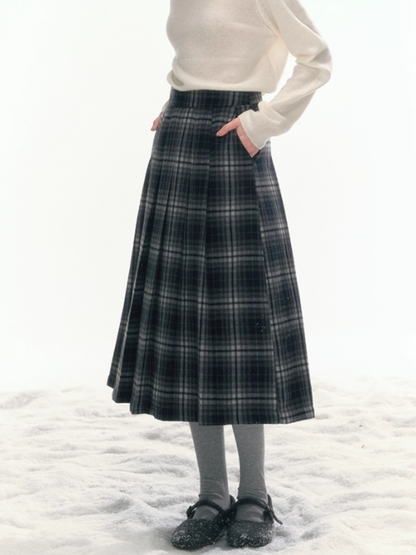 “Misty Forest Accordion” Pleated Blue-Grey A-Line Skirt WW2025476