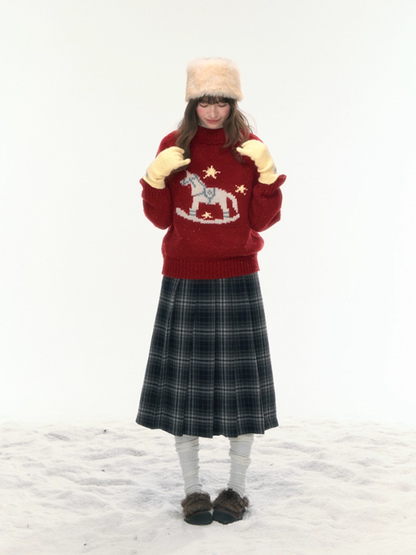 “Christmas Star Rocking Pony” Cozy Wool-Blend Knit Sweater WW2025470