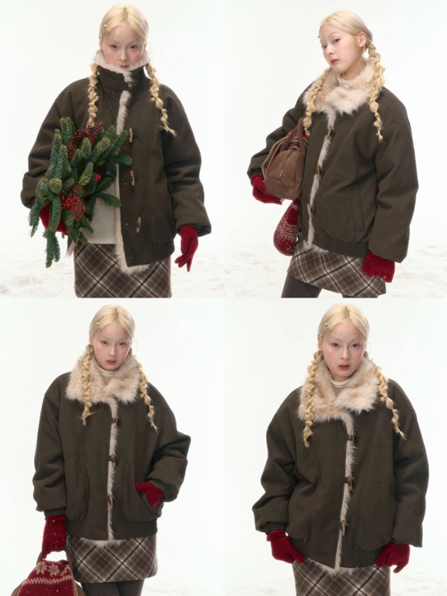 “Caramel Taro Mousse” Faux-Fur PU Leather Short Jacket WW2025458
