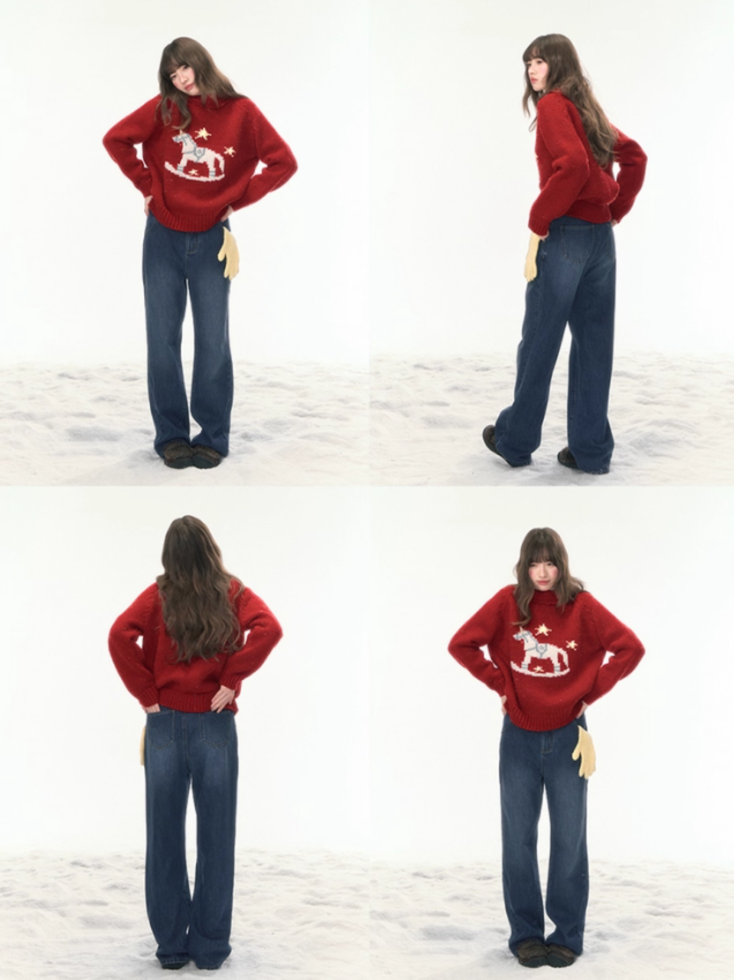 “Christmas Star Rocking Pony” Cozy Wool-Blend Knit Sweater WW2025470