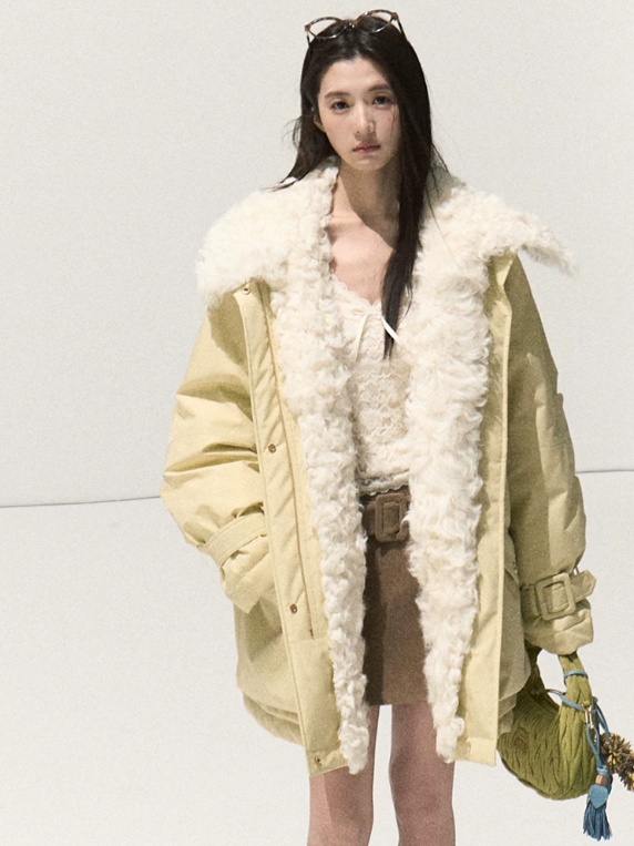 OAKMOO/ Morning Mist Butter Down Parka with Wool Collar