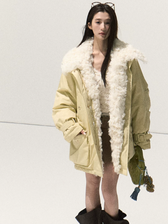 OAKMOO/ Morning Mist Butter Down Parka with Wool Collar