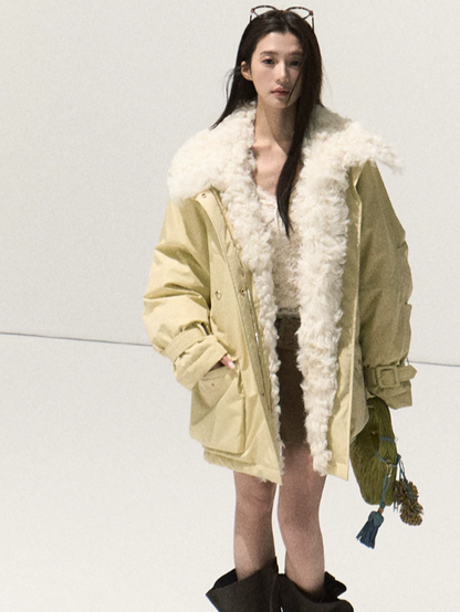 OAKMOO/ Morning Mist Butter Down Parka with Wool Collar