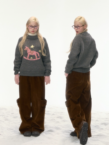 “Christmas Star Rocking Pony” Cozy Wool-Blend Knit Sweater WW2025470